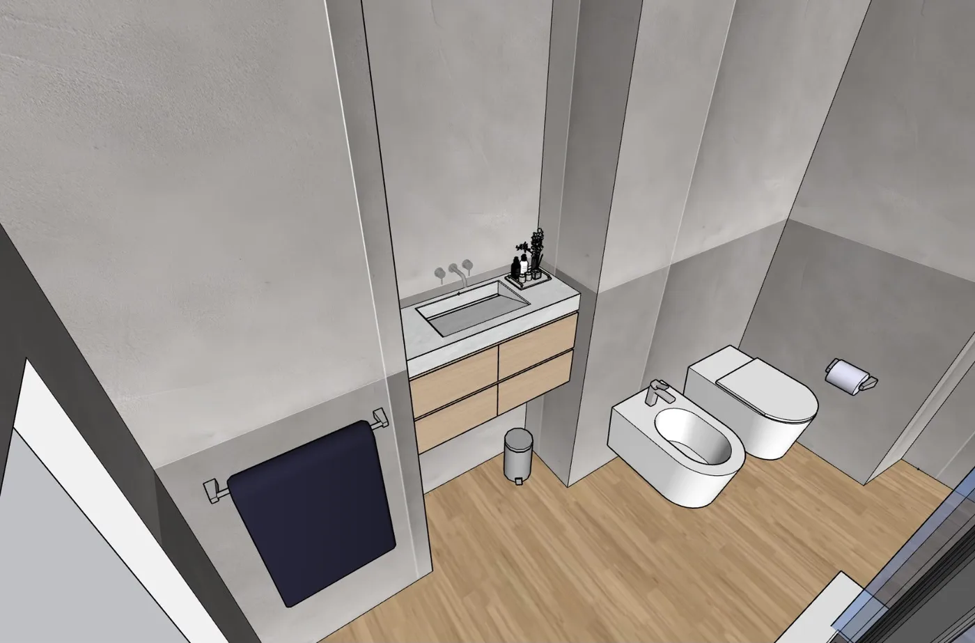 Il render 3D dello stesso tipo di bagno